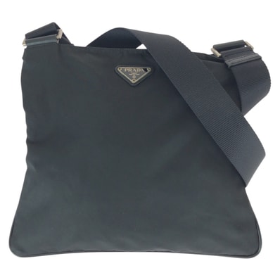 美品 PRADA プラダ テスート 三角ロゴプレート ブラック シルバー金具 ナイロン レザー/ ショルダーバッグ メッセンジャーバッグ 600673 【中古】
