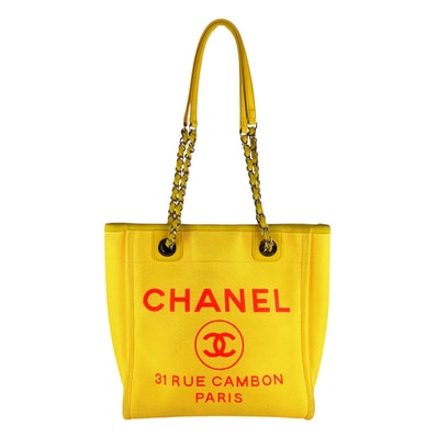 シャネル CHANEL ハンドバッグ ドーヴィルPM キャンバス イエロー/ピンク レディース【中古】 z10339
