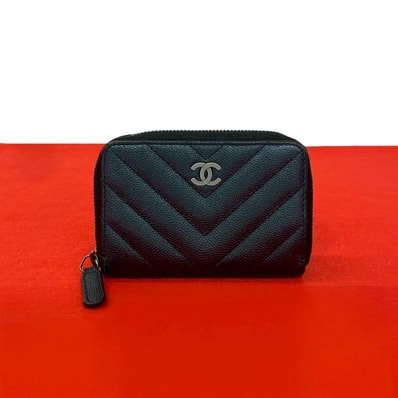 CHANEL シャネル シュブロン キャビアスキン コインケース ブラック
pj7-3