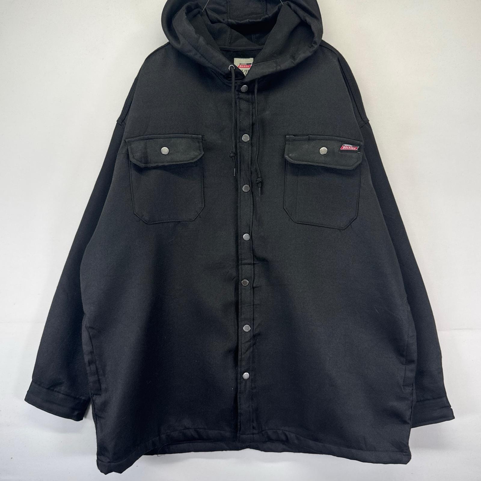 古着 ディッキーズ Dickies ジャケット フード ワーク パーカー 胸ポケット ワンポイントロゴ 大きいサイズ 3XL  ブラック系 メンズ
