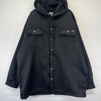 古着 ディッキーズ Dickies ジャケット フード ワーク パーカー 胸ポケット ワンポイントロゴ 大きいサイズ 3XL ブラック系 メンズ