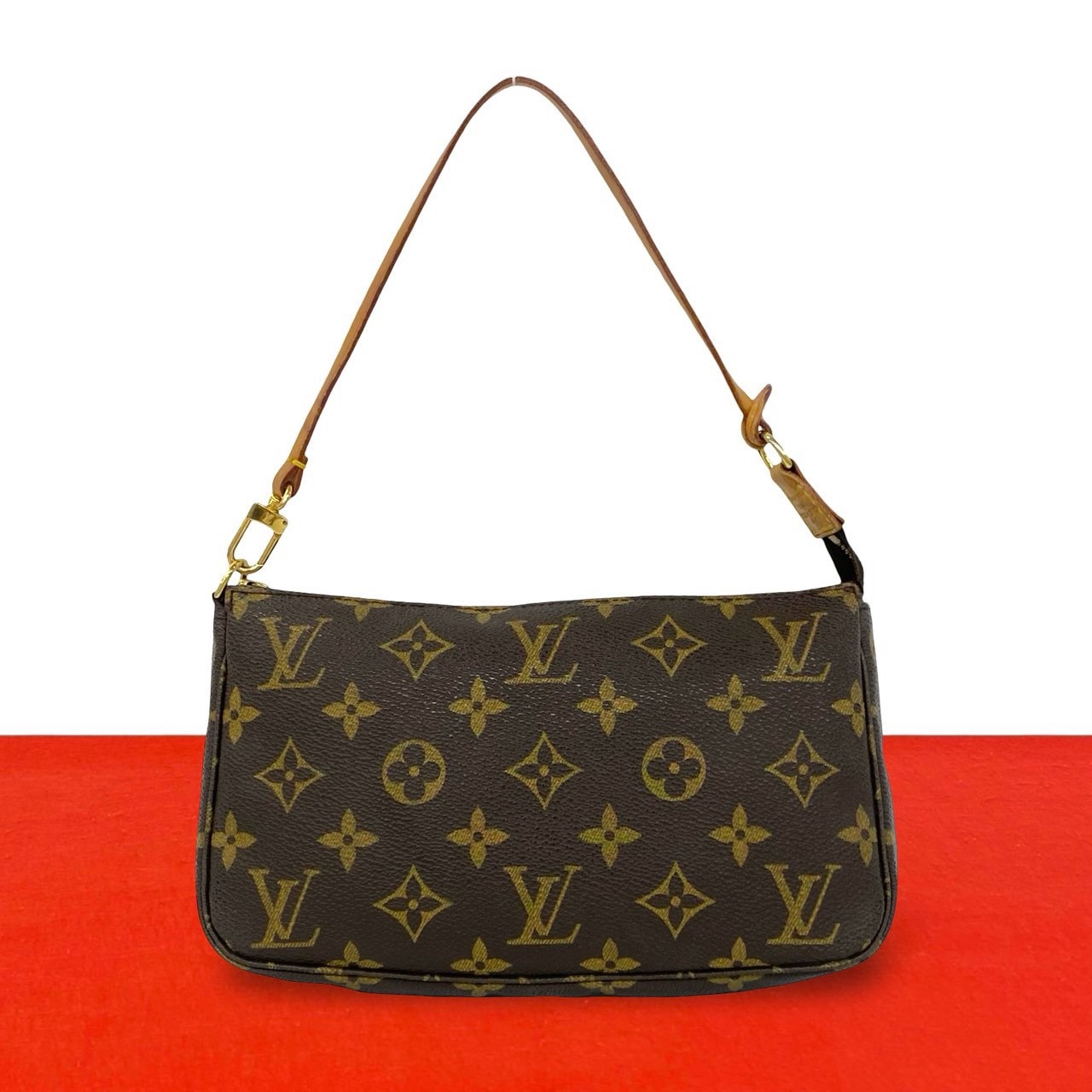 LOUIS VUITTON ルイヴィトン ポシェット アクセソワール モノグラム レザー PVC ハンドバッグ ブラウン
 70109