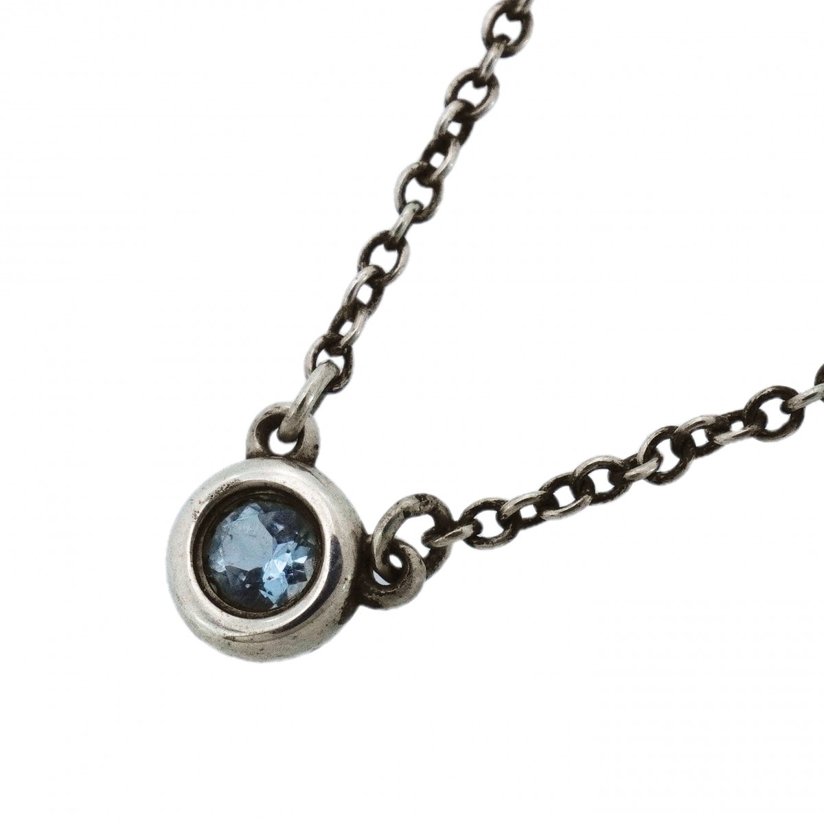 【6jcb0756-k】ティファニー ネックレス バイザヤード シルバー925 アクアマリン ブルー【中古】レディース