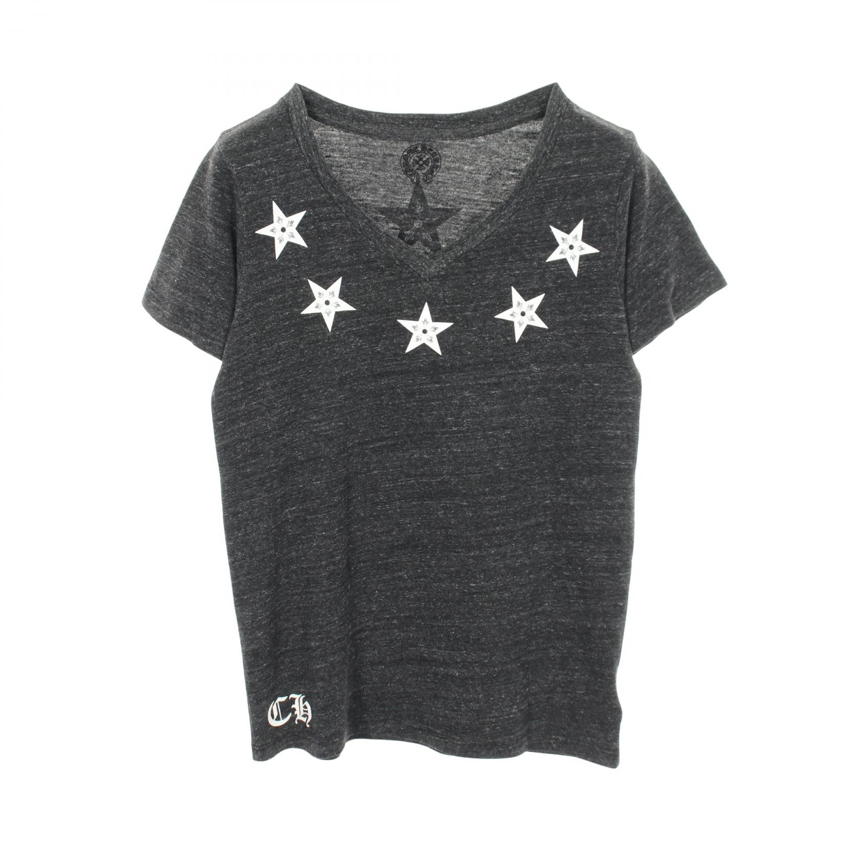 クロムハーツ CHROME HEARTS スタープリント Vネック 半袖Tシャツ 衣料品 トップス コットン ポリエステル メンズ グレー系 【中古】