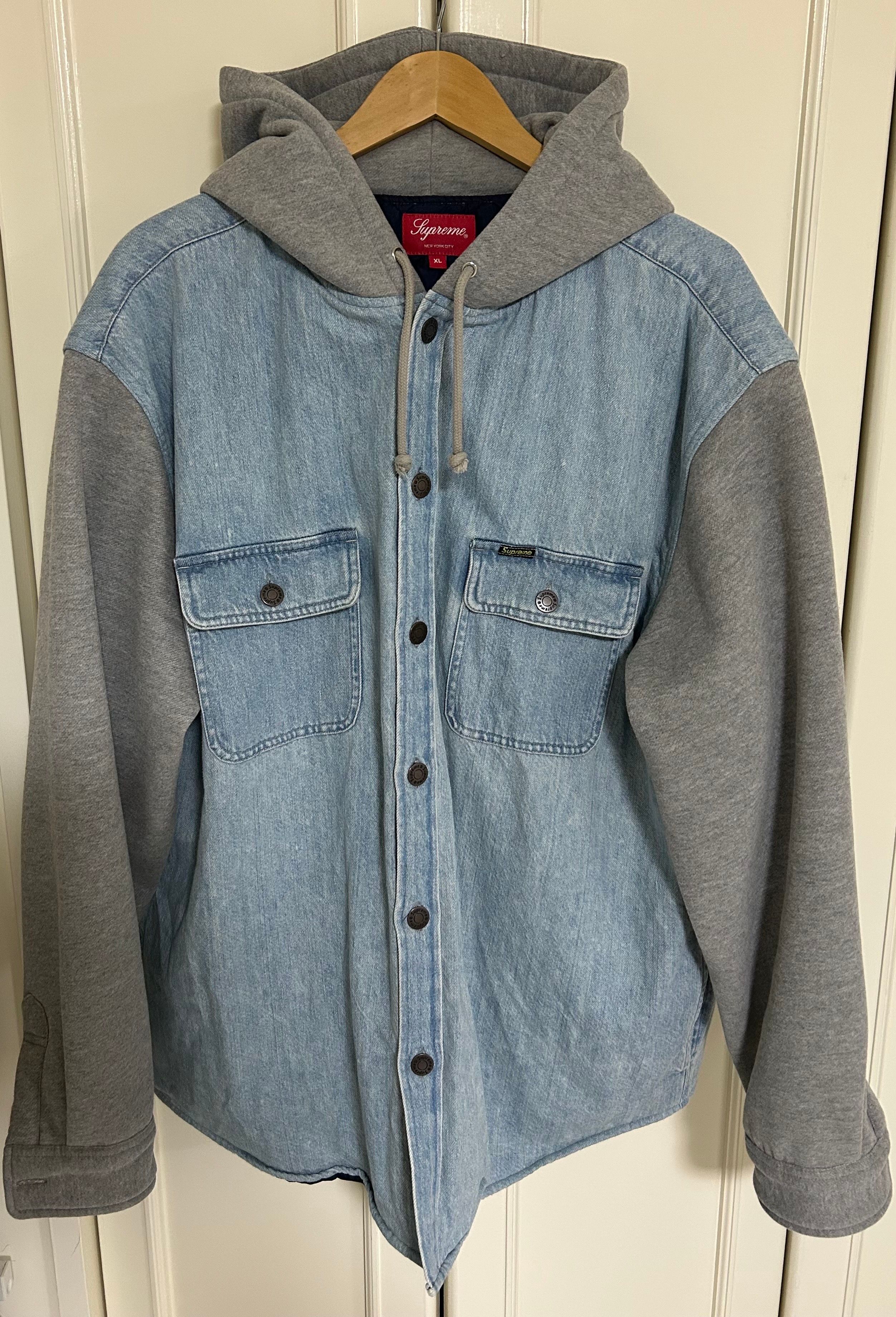 Supreme Fleece Hooded Denim Shirt "Blue"