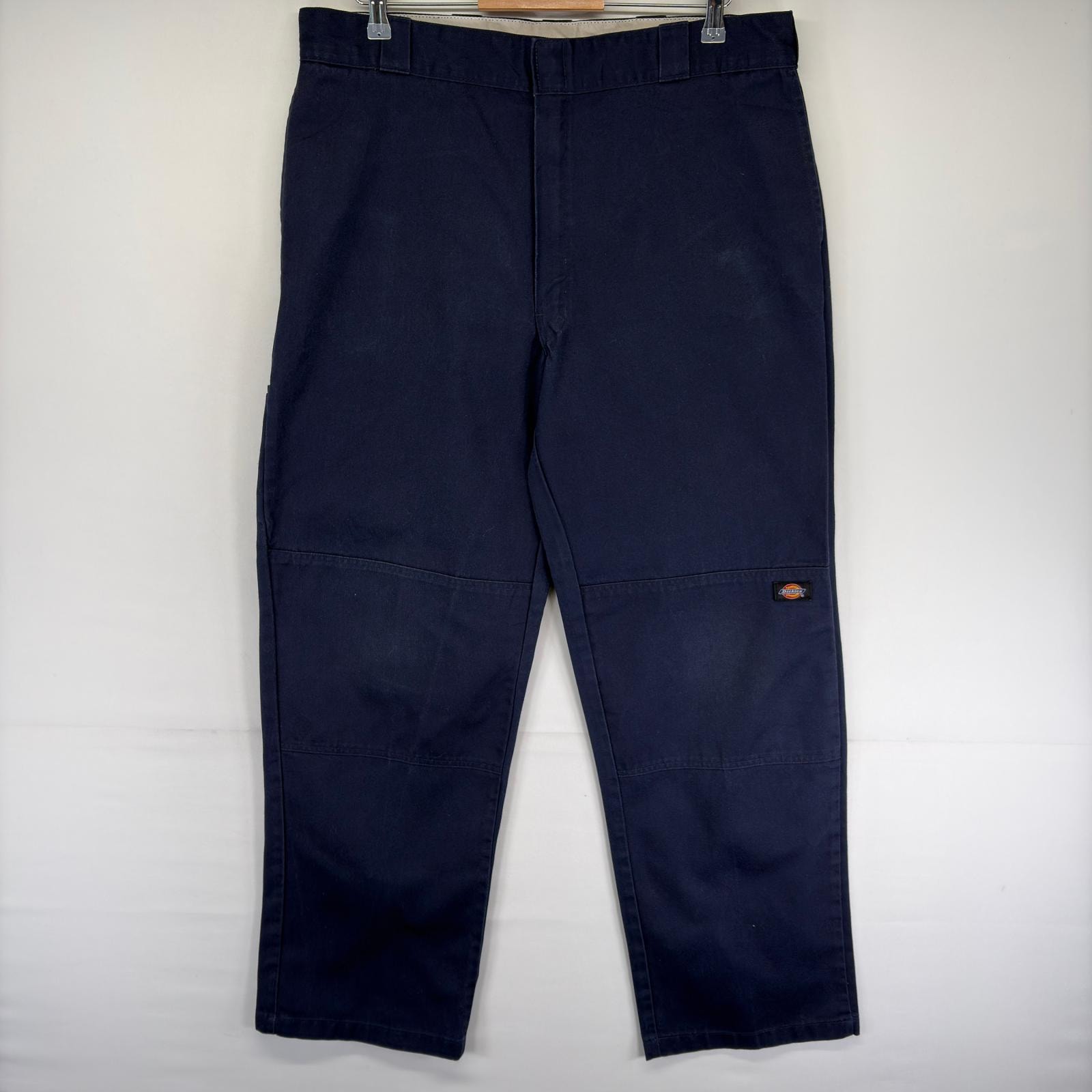 古着 ディッキーズ Dickies パンツ ダブルニー ワンポイント ジップ ツールポケット ルーズフィット w38 L34  ネイビー系 メンズ