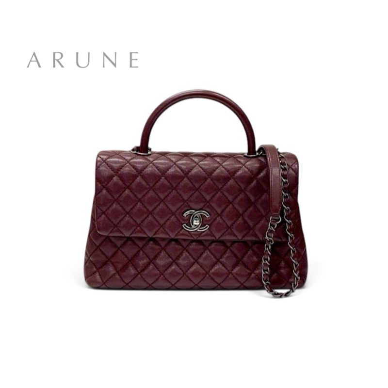 シャネル CHANEL ハンドバッグ キャビアスキン ボルドー シルバー マトラッセ ココハンドル ガンメタリック ターンロック ショルダーバッグ