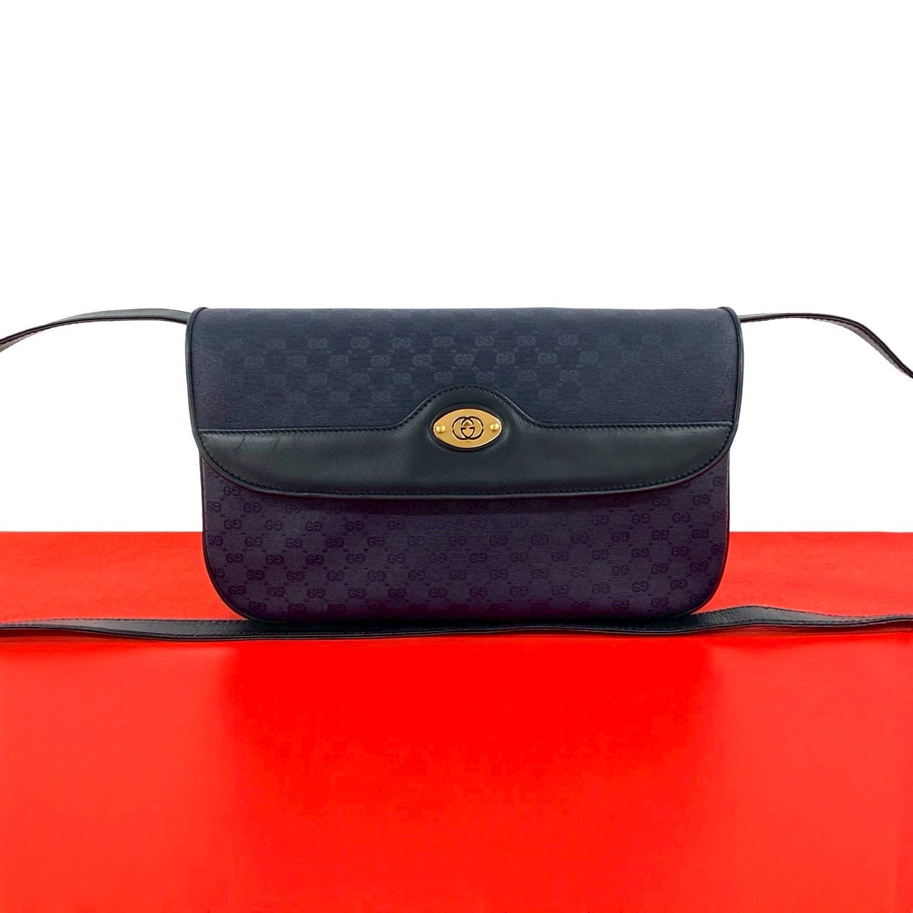 GUCCI グッチ マイクロGG ロゴ 金具 レザー PVC ショルダーバッグ ネイビー
 i20-7