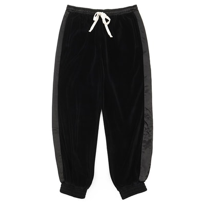 【美品】GUCCI グッチ スウェットパンツ サイズ L メンズ シグネチャー MAISON DE L'AMOUR SINE AMORE NIHIL ロゴラベル ベロア × サテンサイドライン イージージョガーパンツ ボトムス ブラック 黒 イタリア製