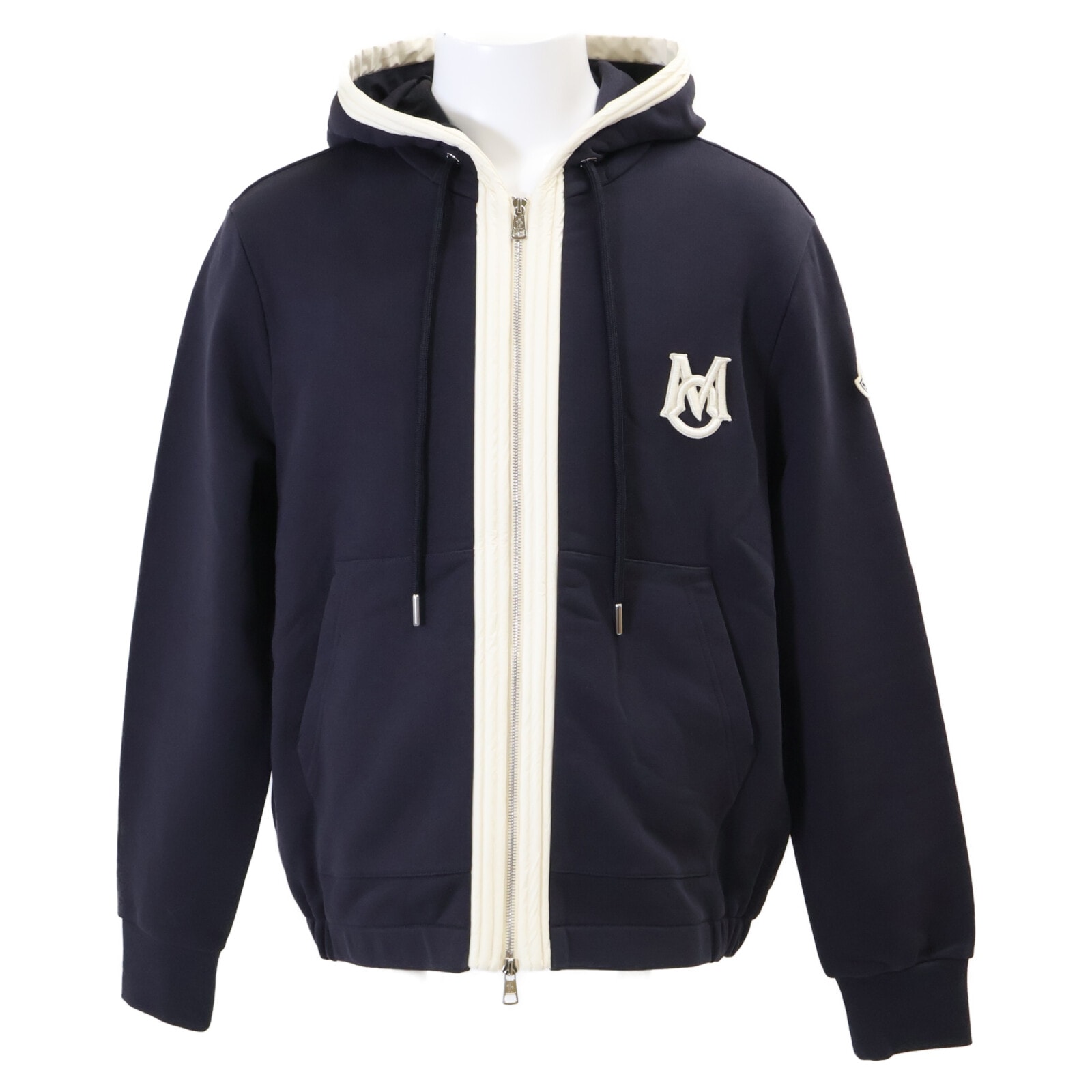 モンクレール 【新品/25年製】L10918G00019 ZIP UP CARDIGAN Mロゴワッペン ジップアップ パーカー M
