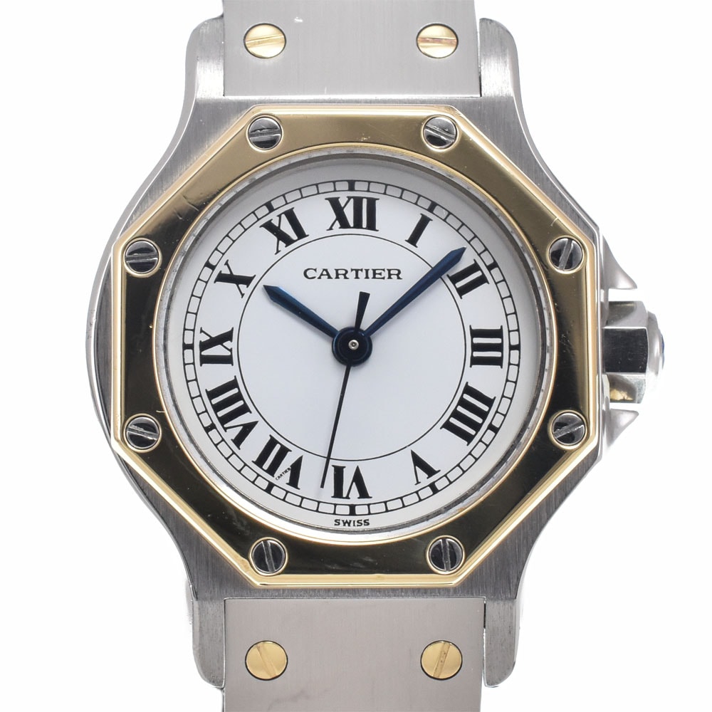 カルティエ CARTIER W2001683 サントスオクタゴン SM SS/YG ホワイト クォーツ レディース 美品 内箱付き 腕時計 J#149799