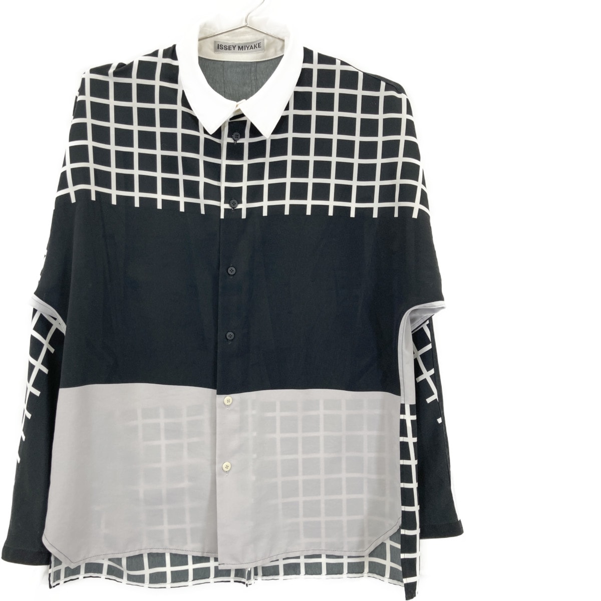 イッセイミヤケ 15AW IM52FJ529 ﾎﾜｲﾄ×ﾌﾞﾗｯｸ ﾁｪｯｸ 切り替えﾄｯﾌﾟｽ 2