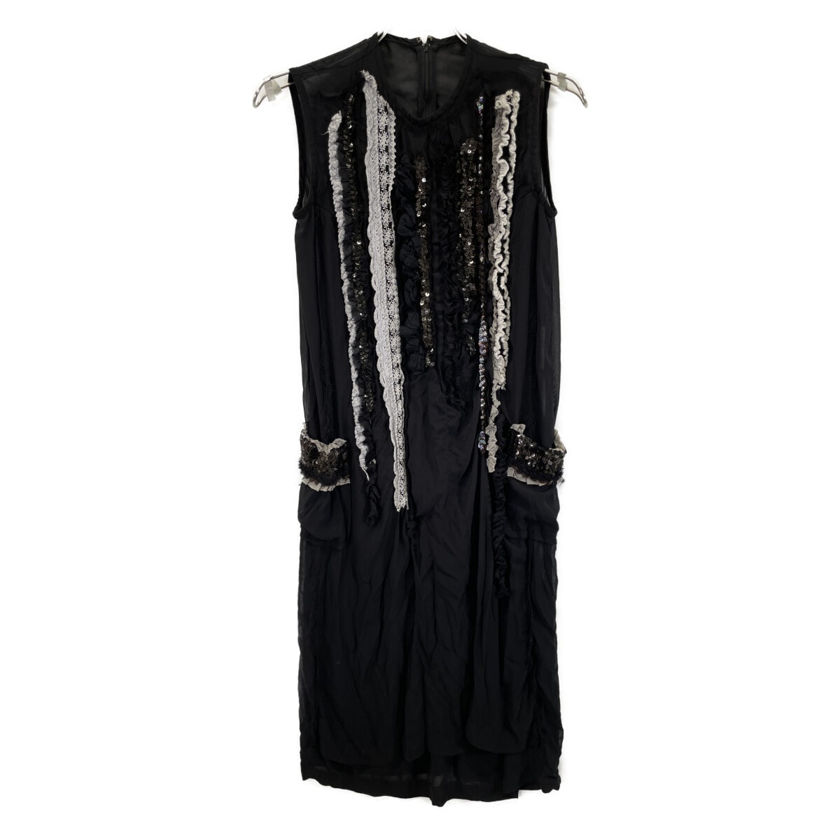 トリココムデギャルソン AD2006 TR-O002 黒 エステルジョーゼット スパンコール装飾 ノースリーブワンピース S