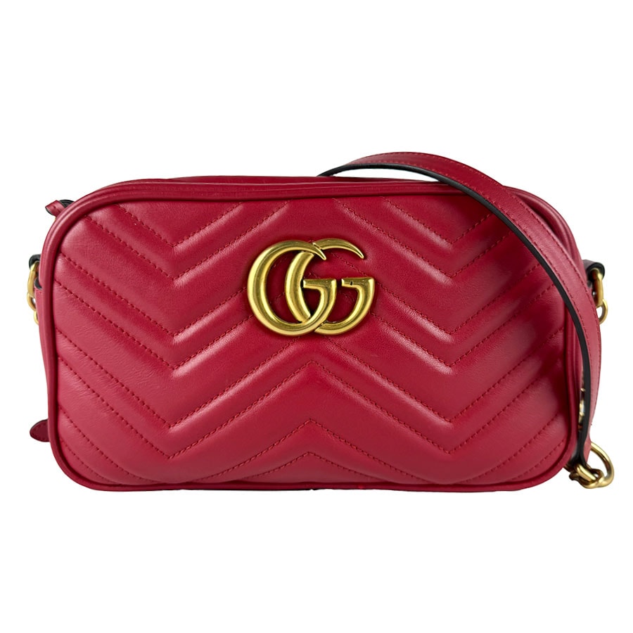 グッチ GUCCI 斜め掛けショルダーバッグ GGマーモント レザー/メタル レッド/ゴールド レディース 447632【中古】 z10848
