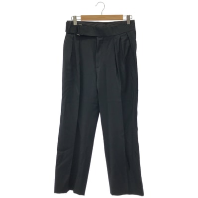 ポールスミス 25AW 692Z ブラック カシミア混 ウール ベルトフロント ワイドトライザーズ パンツ S