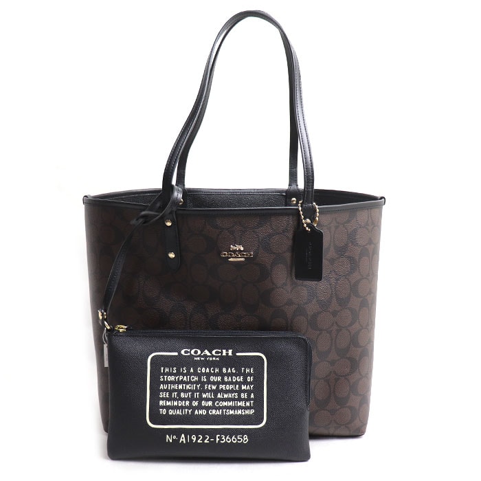 COACH コーチ リバーシブル シティートート トートバッグ ブラック ブラウン F36658 IMAA8 アウトレット レディース【中古】【美品】