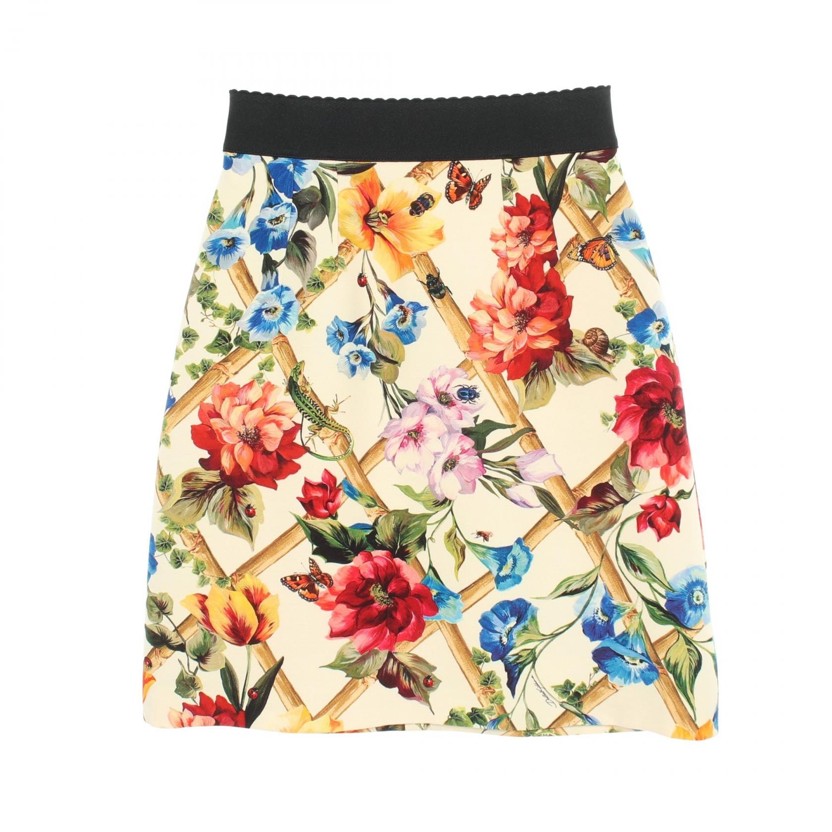 ドルチェアンドガッバーナ DOLCE & GABBANA 花柄 スカート 衣料品 ボトムス ウール シルク レディース アイボリー系 / マルチカラー 【中古】