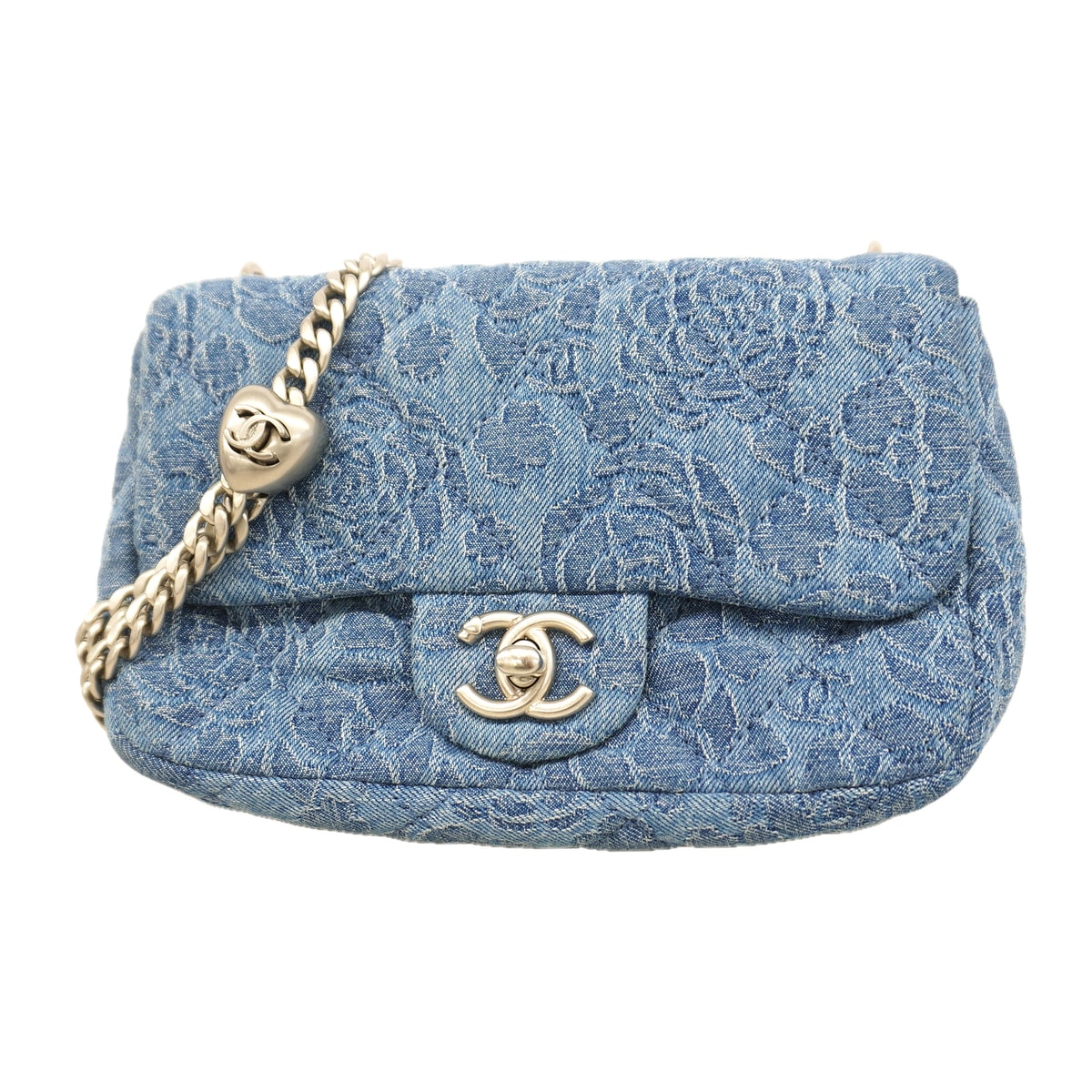 ★SALE【6ka0281】シャネル ショルダーバッグ マトラッセ チェーンショルダー カメリア デニム ブルー シルバー金具【中古】レディース