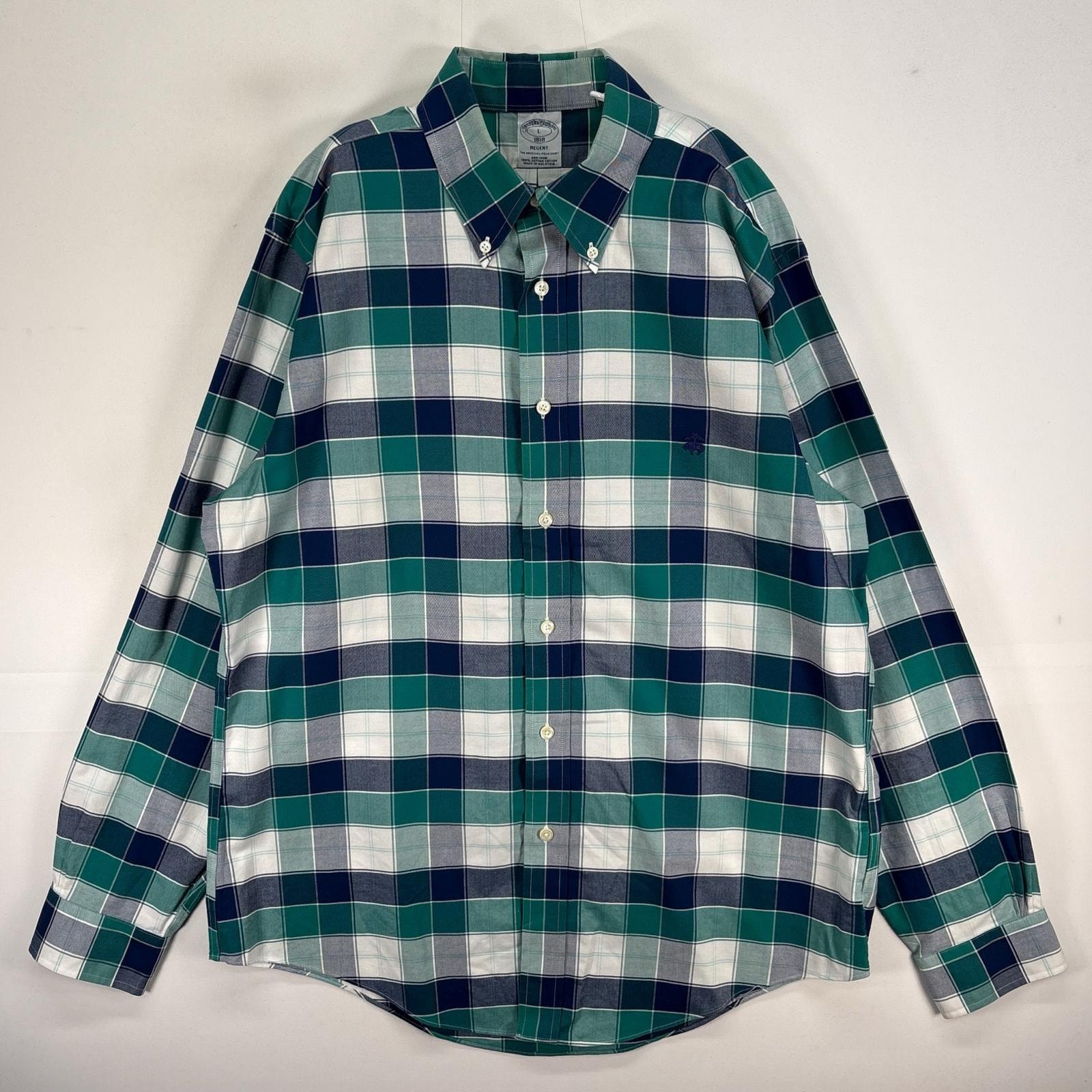 古着 ブルックスブラザーズ Brooks Brothers 長袖シャツ チェック ロゴ 刺繍 REGENT L  グリーン系 マルチカラー メンズ