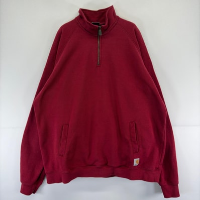 古着 カーハート Carhartt スウェット ハーフジップ プルオーバー ワンポイント 大きいサイズ トレーナー 2XL レッド メンズ