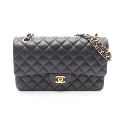 シャネル CHANEL マトラッセ Wフラップ ショルダーバッグ バッグ ラムスキン(羊革) レディース ブラック系 【中古】