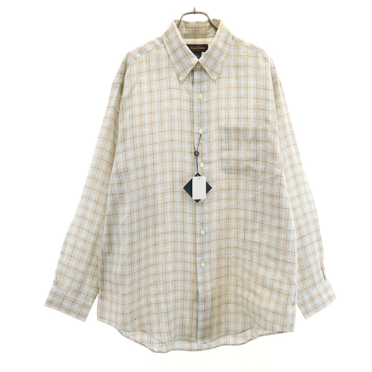 Brooks Brothers ブルックスブラザーズ リネン チェック柄 長袖 ボタンダウンシャツ L アイボリー