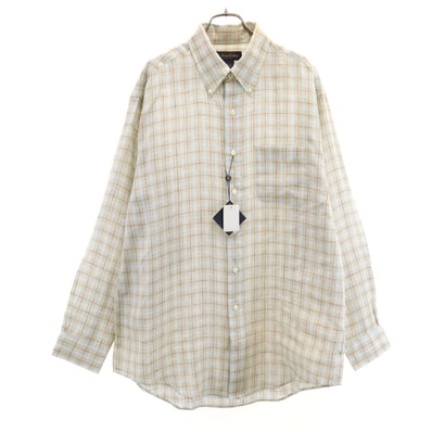 Brooks Brothers ブルックスブラザーズ リネン チェック柄 長袖 ボタンダウンシャツ L アイボリー