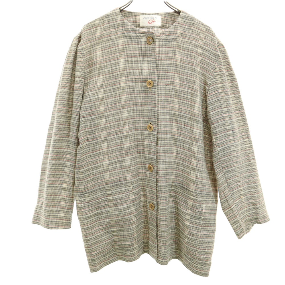Givenchy ジバンシー 90s リネン オールド チェック柄 ジャケット 9 ブラウン