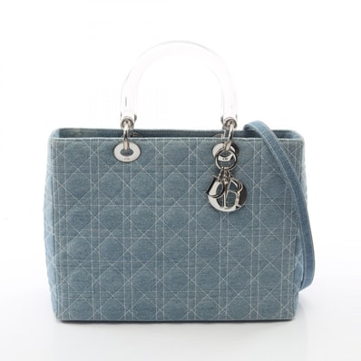 ディオール Dior レディディオール ラージ カナージュ ハンドバッグ バッグ デニム レディース ブルー系 CAJ44561 【中古】