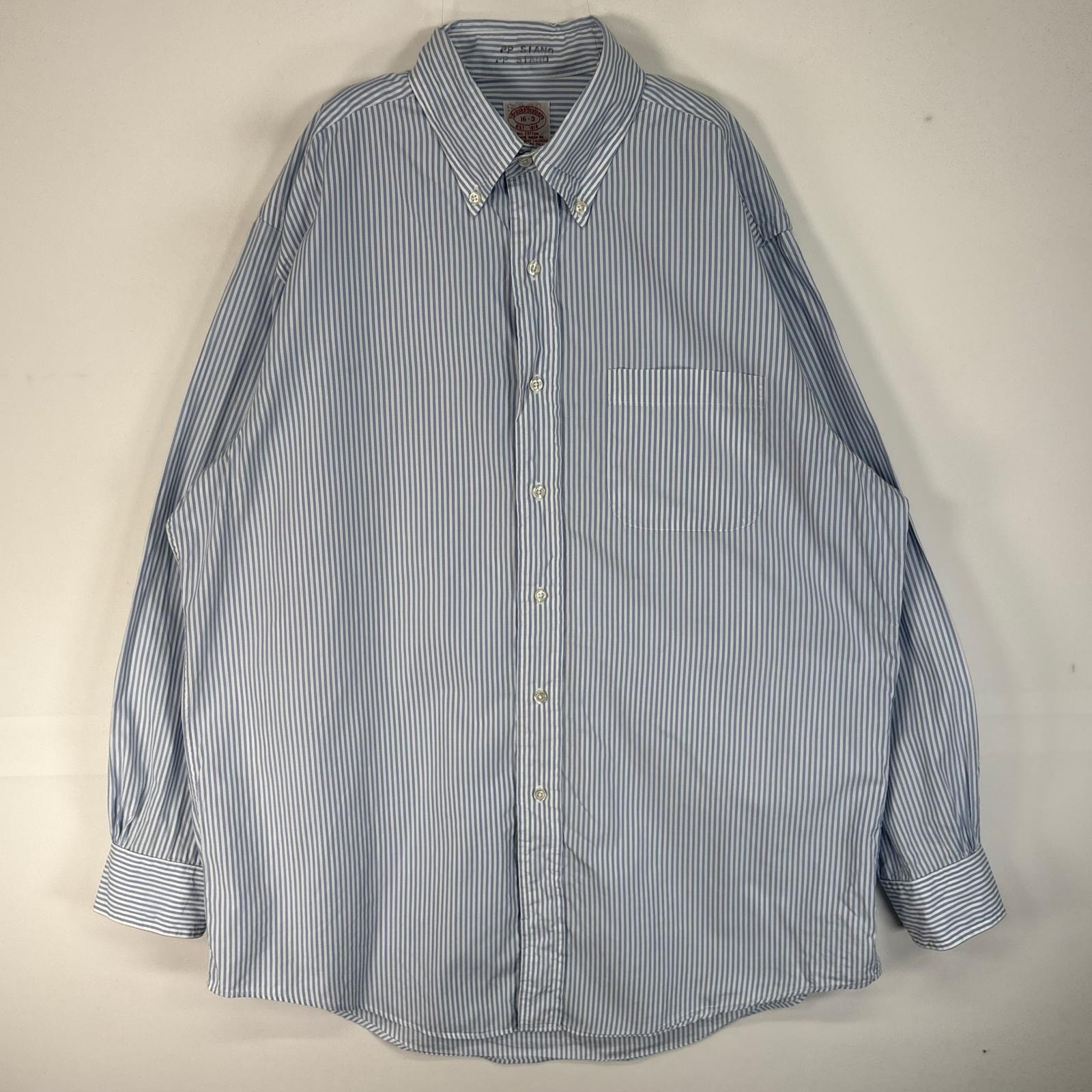 古着 80's/80年代 ヴィンテージ ブルックスブラザーズ Brooks Brothers 長袖シャツ ボタンダウン 胸ポケ L  ブルー系 ストライプ メンズ