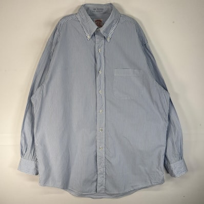 古着 80's/80年代 ヴィンテージ ブルックスブラザーズ Brooks Brothers 長袖シャツ ボタンダウン 胸ポケ L ブルー系 ストライプ メンズ