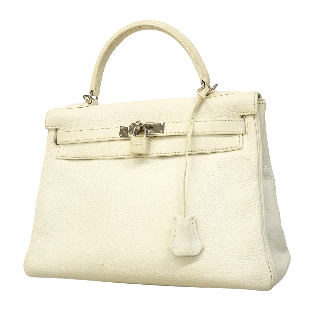 【6ge6626】エルメス ハンドバッグ ケリー32 トリヨンクレマンス ホワイト シルバー金具 □K刻印【中古】レディース