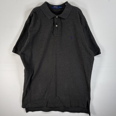 古着 ポロ・ラルフローレン POLO RALPH LAUREN 鹿の子 半袖 ポロシャツ ロゴ 刺繍 大きいサイズ 2ボタン XL ダークグレー 無地 メンズ