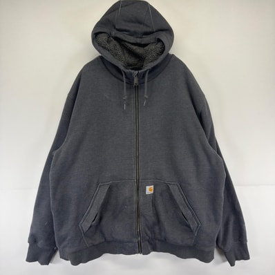 古着 カーハート Carhartt パーカー フルジップ ワンポイント ロゴ 大きいサイズ スウェット ボア 裏地付き 2XL グレー メンズ