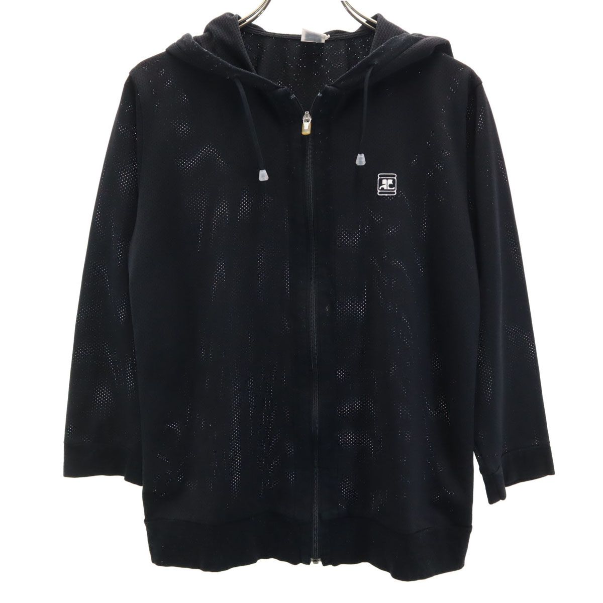 courreges クレージュ 長袖 メッシュ ジップパーカー 40 ブラック アウトドア