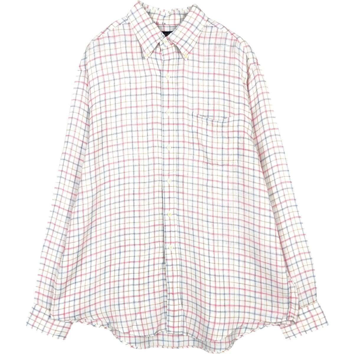 古着 ブルックスブラザーズ Brooks Brothers 346 チェック柄 長袖 リネン ボタンダウンシャツ メンズL相当/eaa676648