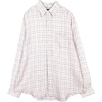 古着 ブルックスブラザーズ Brooks Brothers 346 チェック柄 長袖 リネン ボタンダウンシャツ メンズL相当/eaa676648