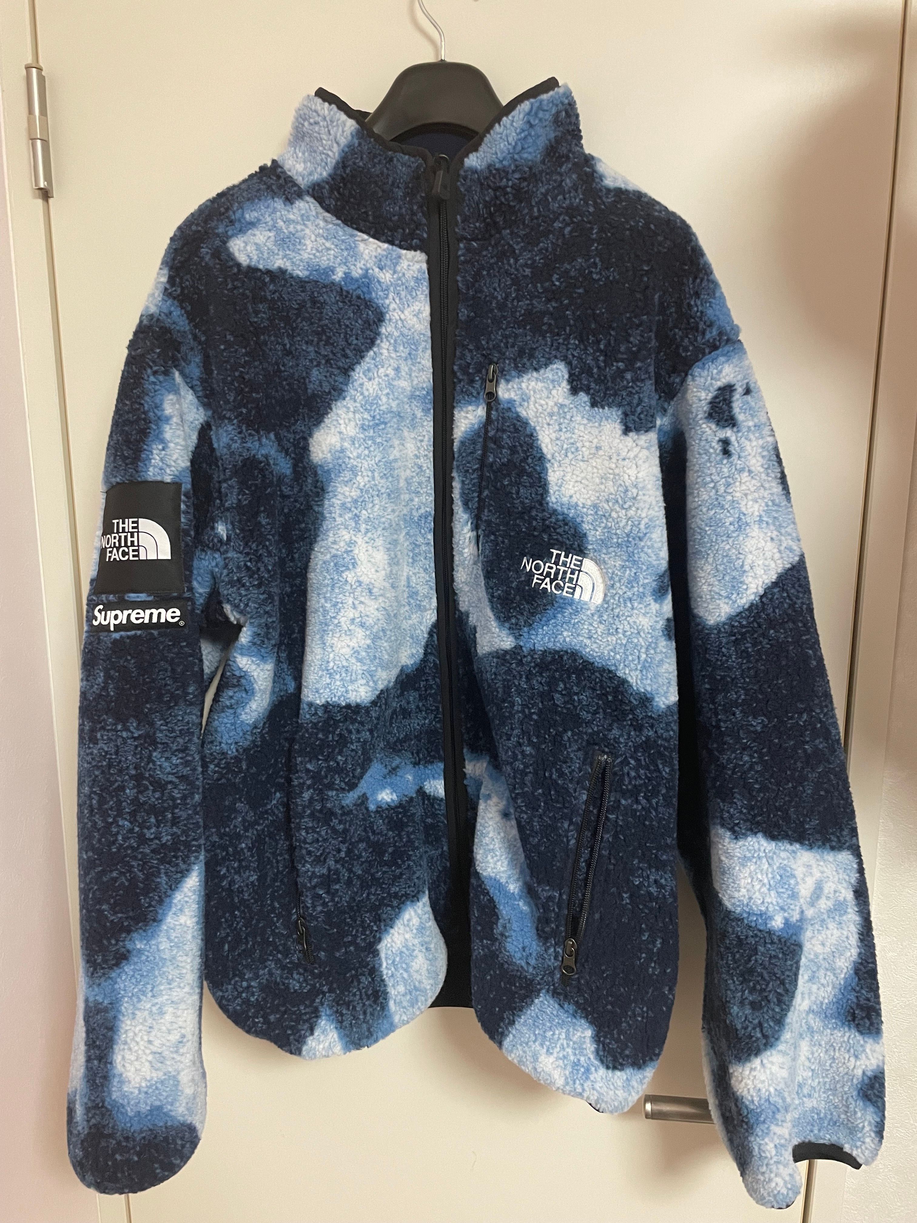 Supreme x The North Face Bleached Denim Print Fleece Jacket "Indigo"