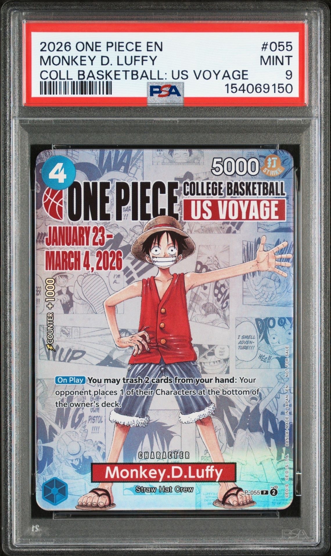 モンキー・D・ルフィ:P (開封済) [P-055]【英語版】(プロモーションカード「ワンピース カレッジ バスケットボール:USボヤージュ」)