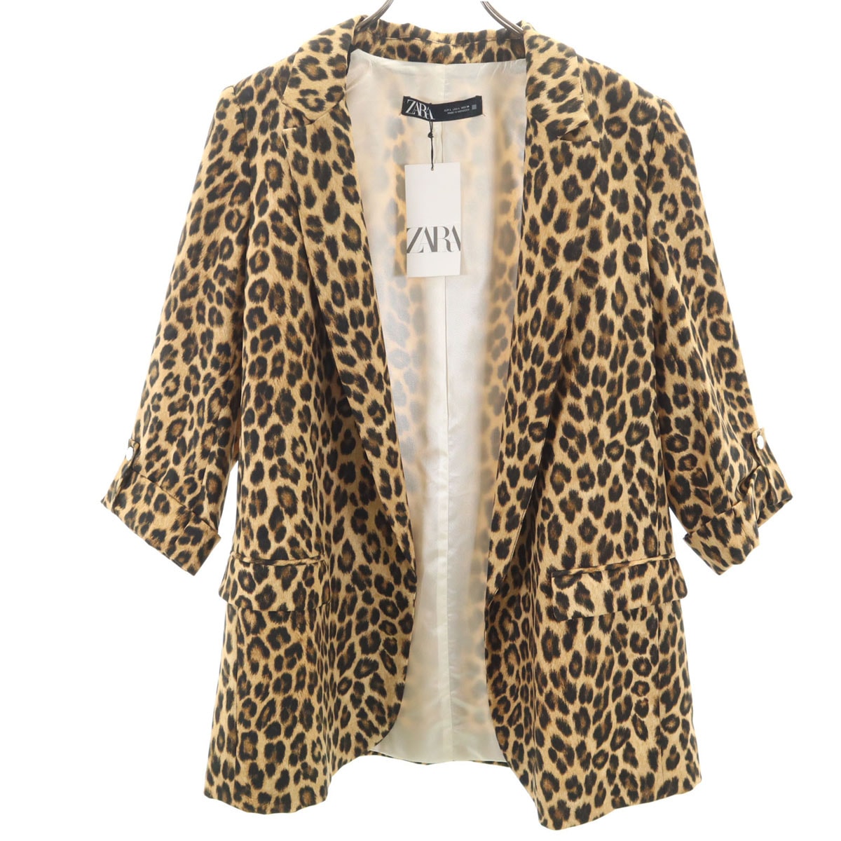 未使用 ZARA ザラ レオパード ジャケット L ベージュ ブレザー ヒョウ柄