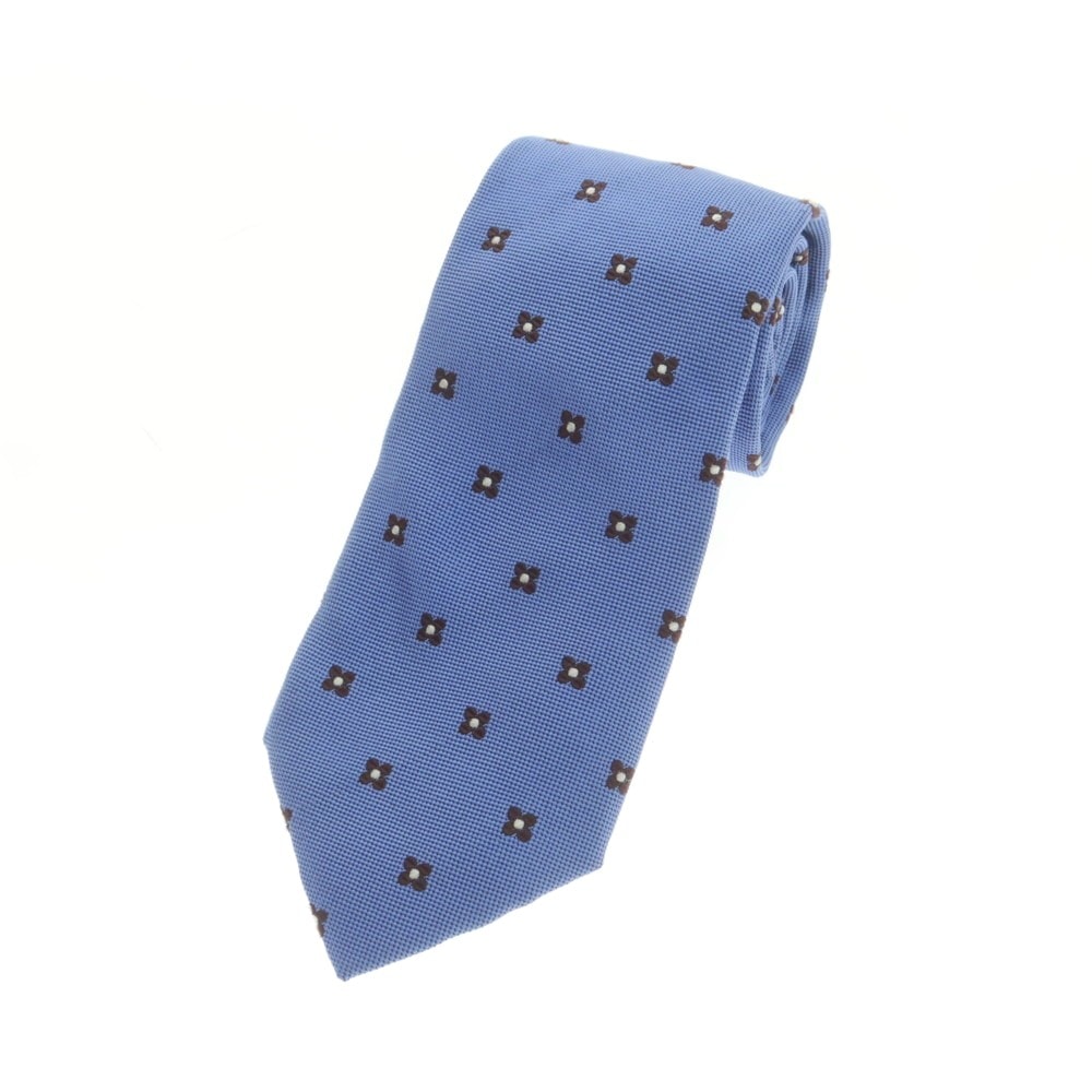 【中古】ビームスエフ BEAMS F シルク 花小紋柄ネクタイ ライトブルーxブラウン【メンズ】