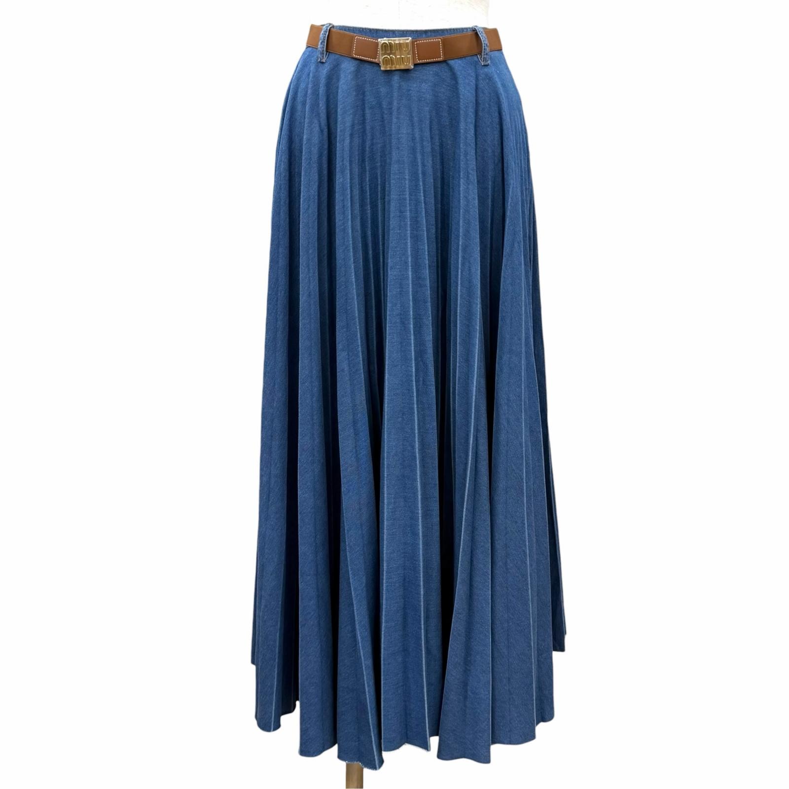 極美品 ミュウミュウ ロングスカート インディゴ IT 38 GWD343
