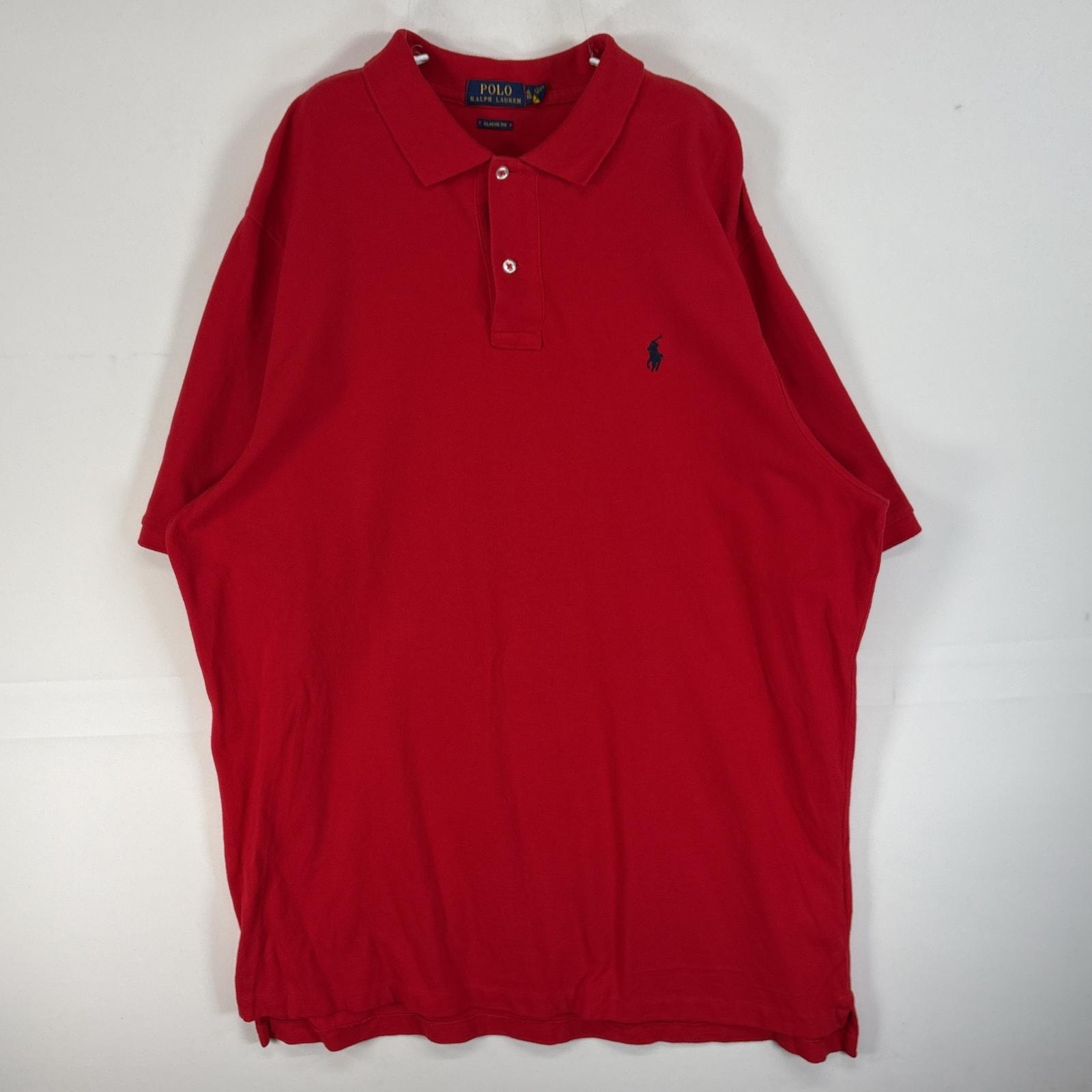 古着 ポロ・ラルフローレン POLO RALPH LAUREN 鹿の子 半袖 ポロシャツ ロゴ 刺繍 2ボタン 大きいサイズ XL  レッド 無地 メンズ