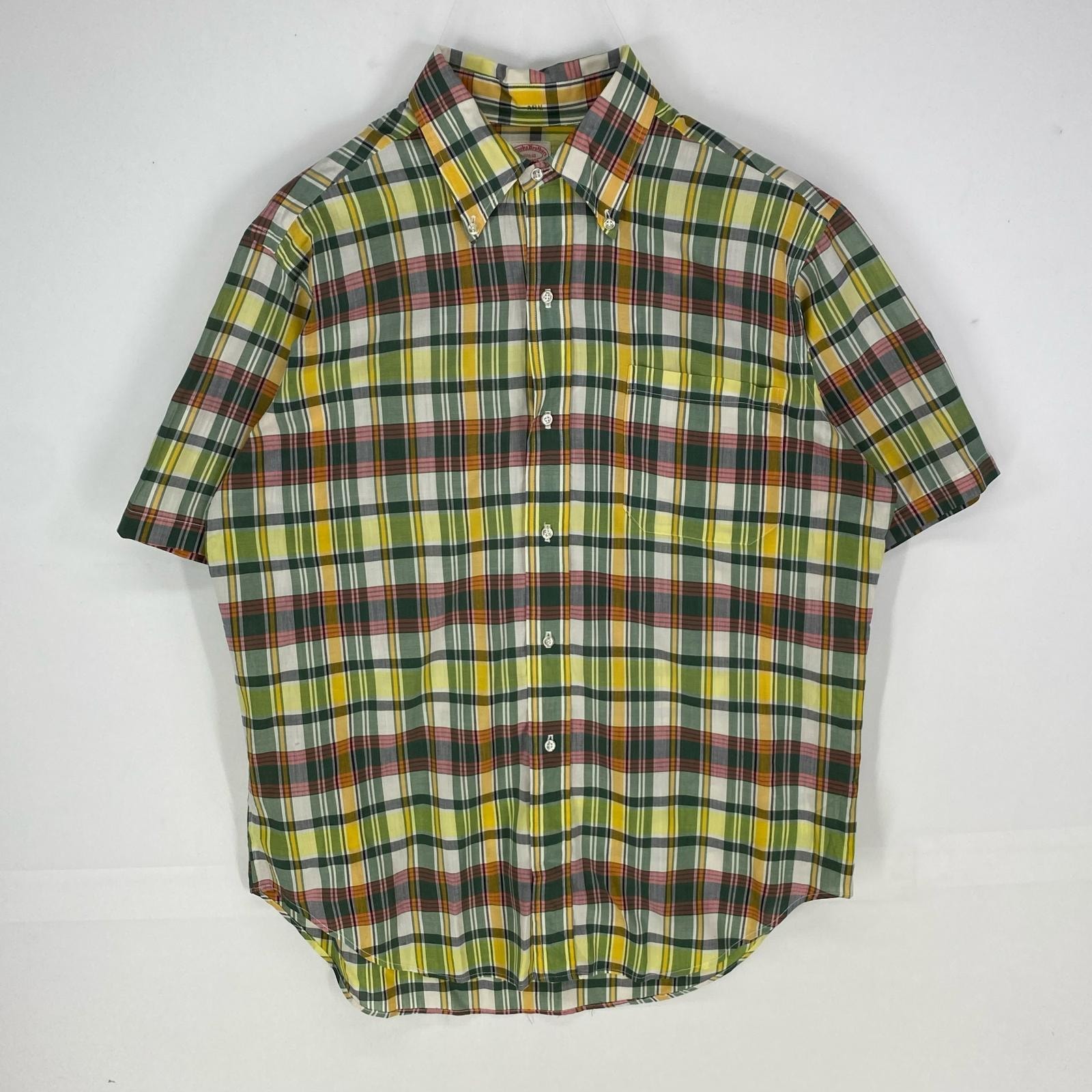 古着 60's/60年代 ヴィンテージ ブルックスブラザーズ Brooks Brothers 半袖シャツ 6ボタン 胸ポケット グリーン系 チェック メンズ