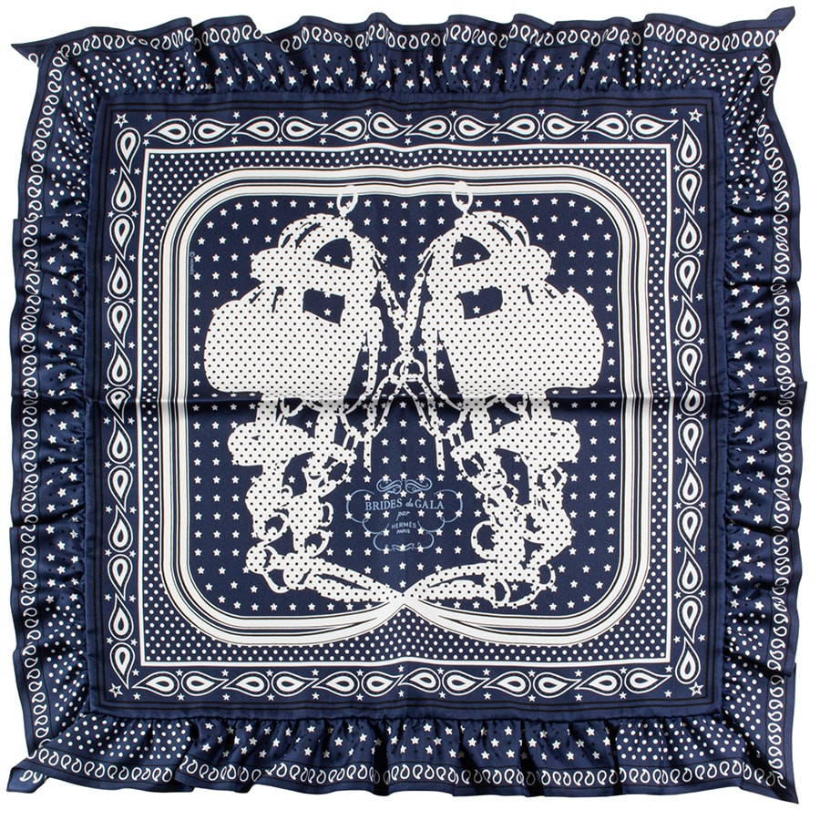 HERMES エルメス カレ70 Brides de Gala Bandana a Pois ブリッド・ドゥ・ガラ バンダナ ア ポア 942669S 02 スカーフ ネイビー ホワイト【中古】