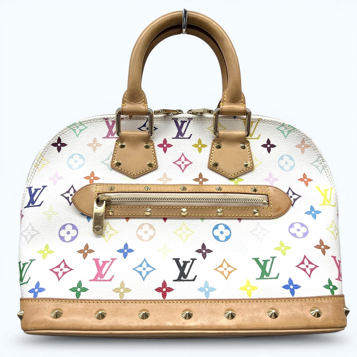 LOUIS VUITTON 美品 ルイヴィトン アルマ PM モノグラムマルチカラー ブロン ハンドバッグ M92647 PVC ヌメ革 レザー FL0093 ホワイト マルチカラー ミニボストン Y2K 村上隆 LV ABランク 中古 鑑定済 ヴィトンバッグ