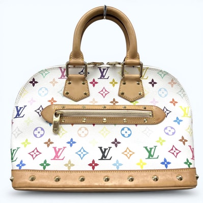 LOUIS VUITTON 美品 ルイヴィトン アルマ PM モノグラムマルチカラー ブロン ハンドバッグ M92647 PVC ヌメ革 レザー FL0093 ホワイト マルチカラー ミニボストン Y2K 村上隆 LV ABランク 中古 鑑定済 ヴィトンバッグ