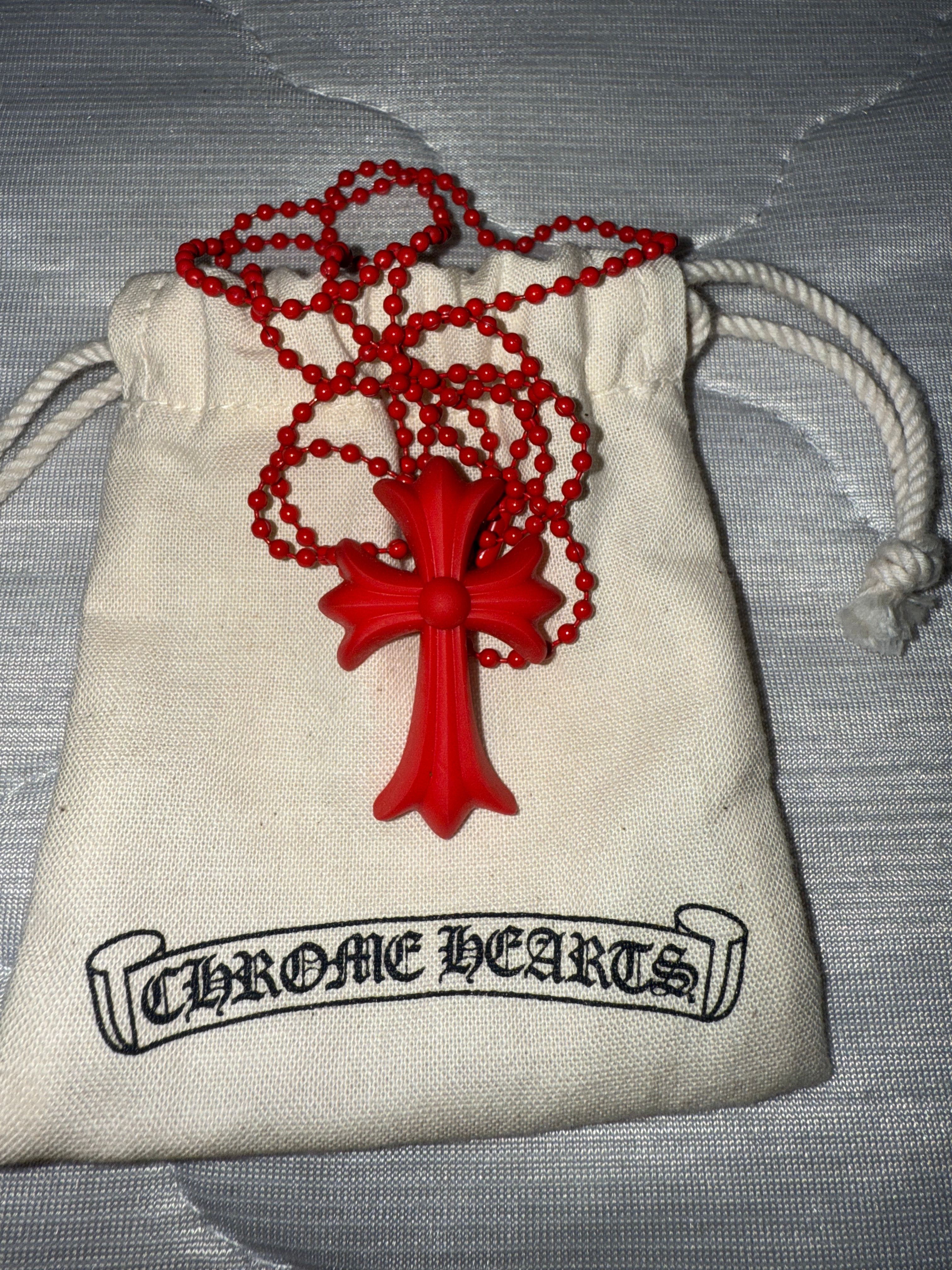 Chrome Hearts Reverse Small CH Cross Silicon Necklace "Red"