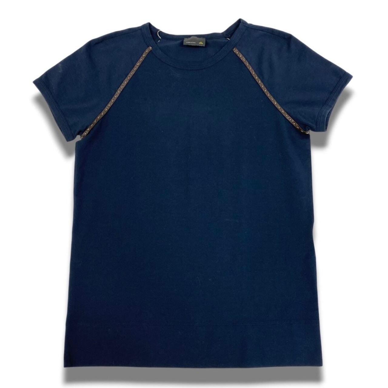 FENDI フェンディ レザーパイピング カットソー ネイビー コットン ポリウレタン/ 半袖Tシャツ A3-00078 【中古】