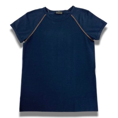 FENDI フェンディ レザーパイピング カットソー ネイビー コットン ポリウレタン/ 半袖Tシャツ A3-00078 【中古】